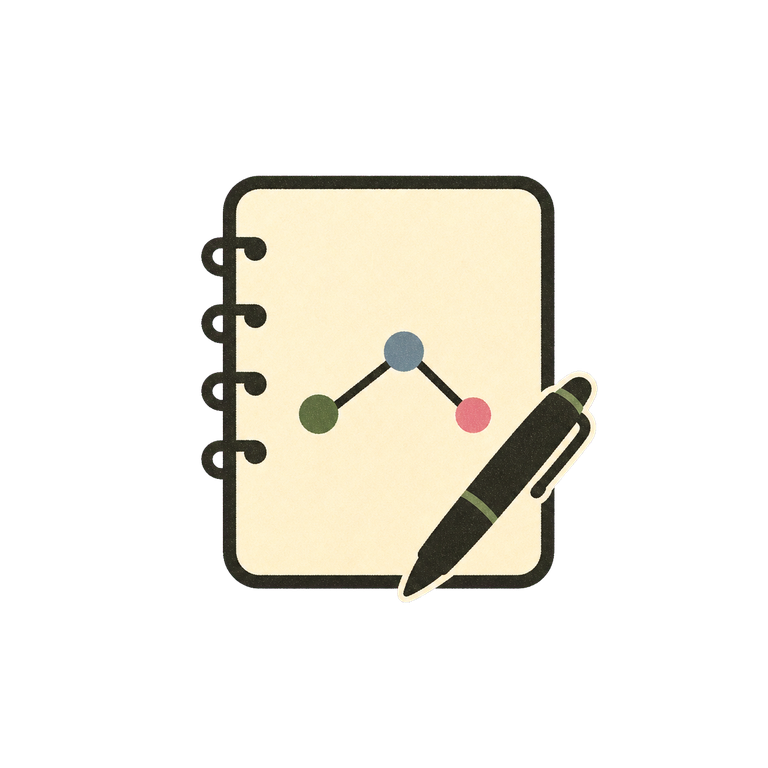 A spiral notebook showing a data line, with a pen