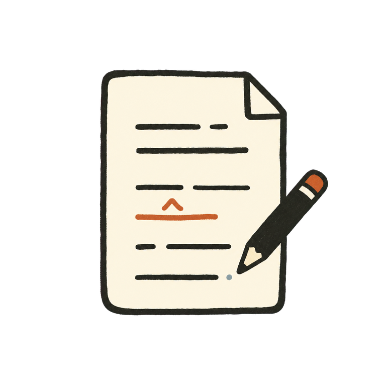 A proof-marked page with an editor’s caret and a pencil