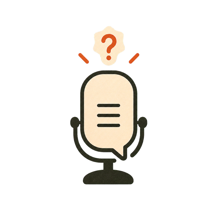 Microphone with a speech bubble and a question mark above it